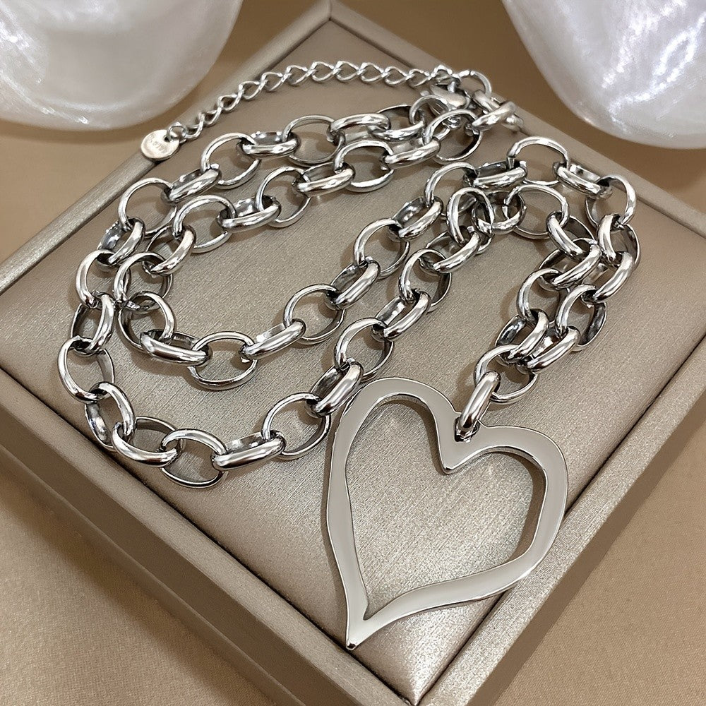 Large Hollow Heart Link Necklace