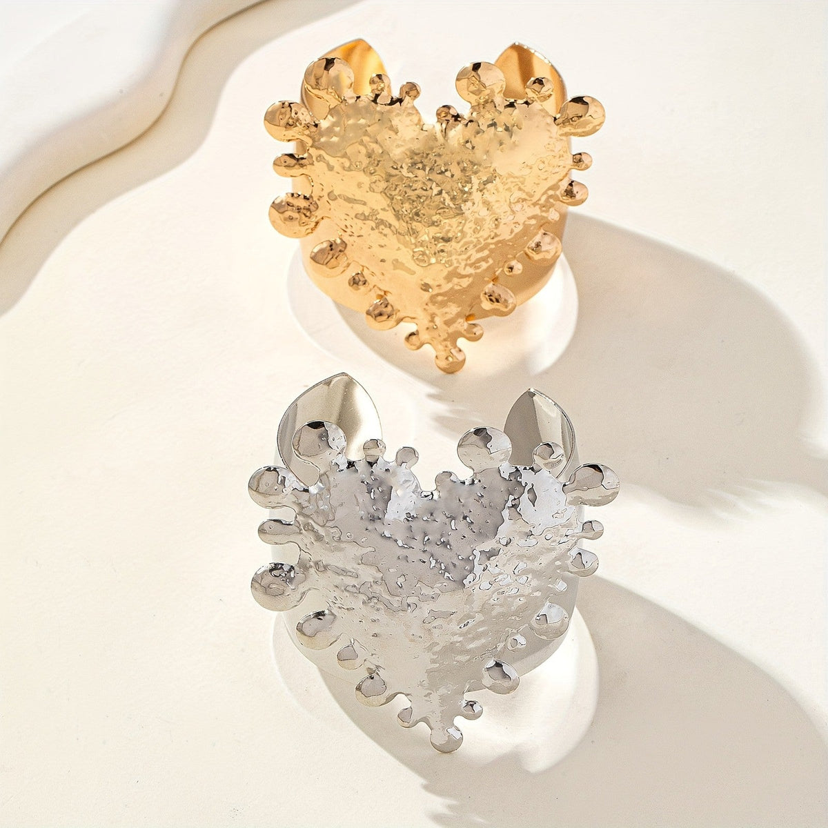 Vintage Textured Heart Wide Cuff Bracelet