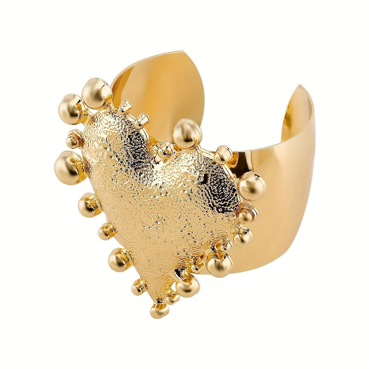 Vintage Textured Heart Wide Cuff Bracelet
