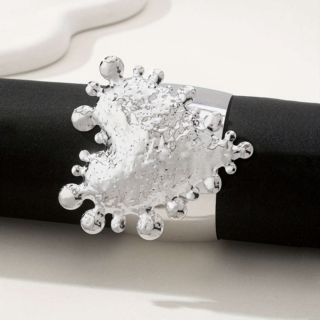 Vintage Textured Heart Wide Cuff Bracelet