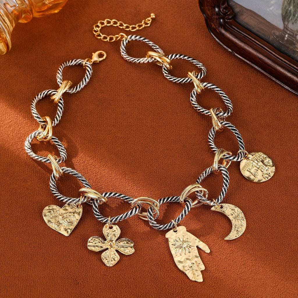 Vintage Multi-Charm Chunky Chain Necklace