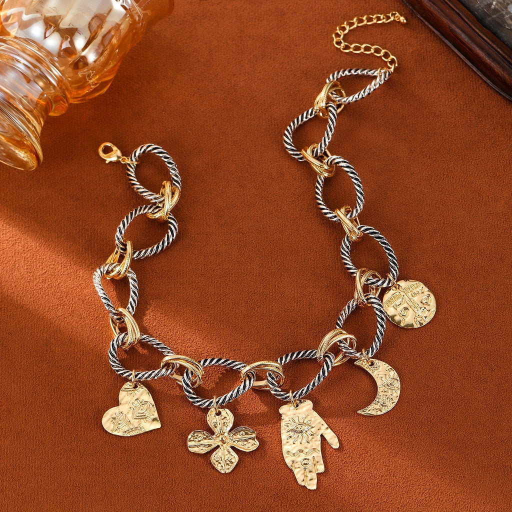 Vintage Multi-Charm Chunky Chain Necklace