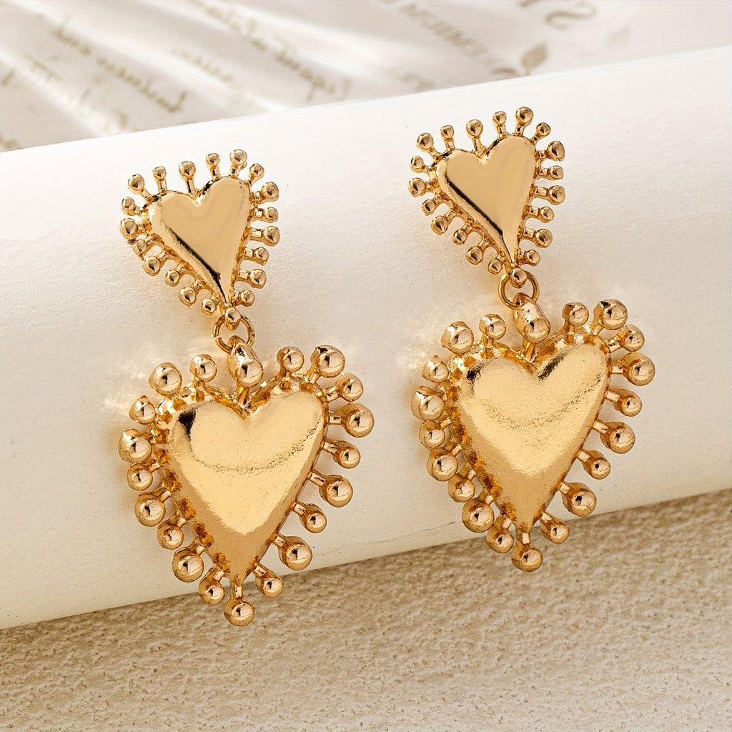 Double Heart Drop Earrings