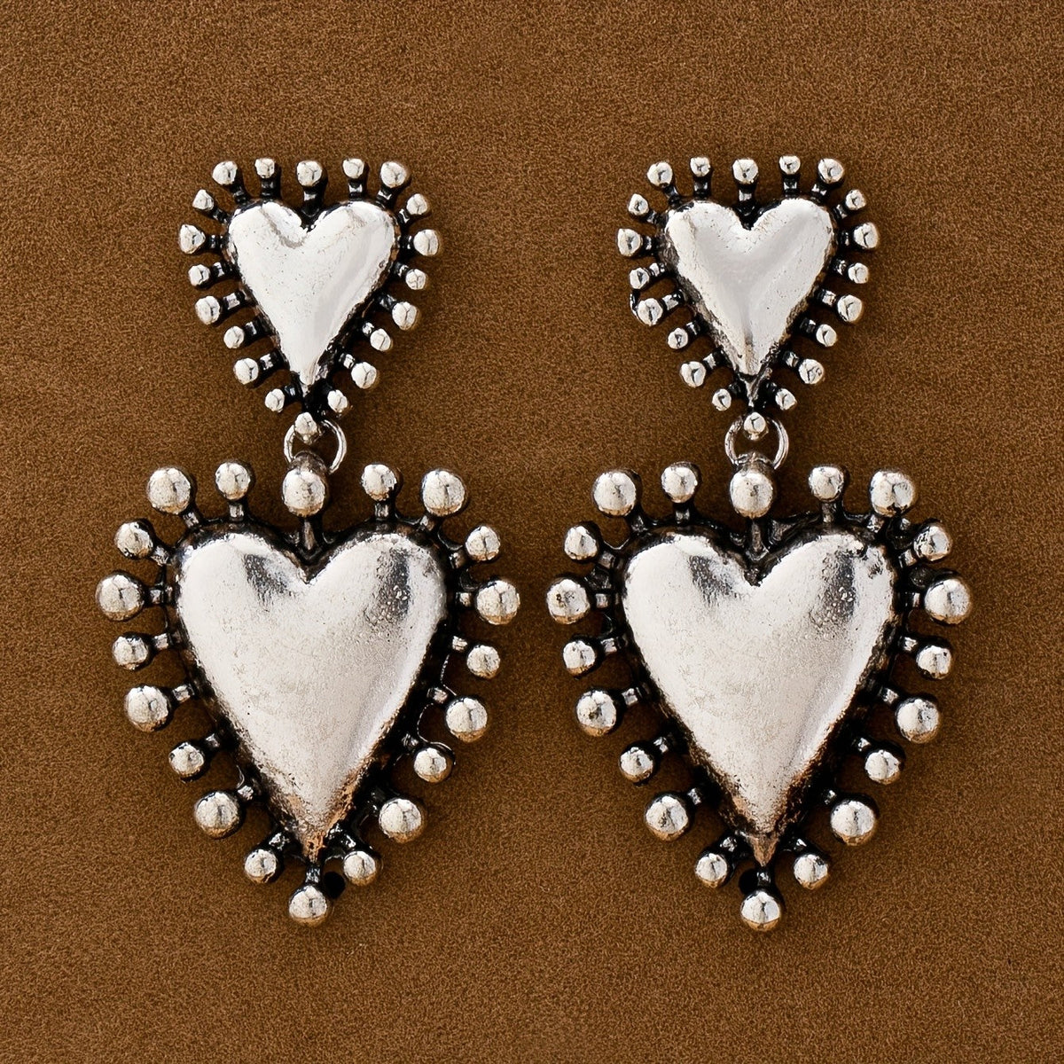 Double Heart Drop Earrings