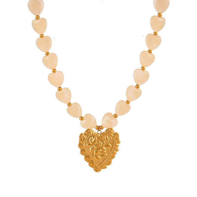 18k Layered Heart Bead Cross Necklace