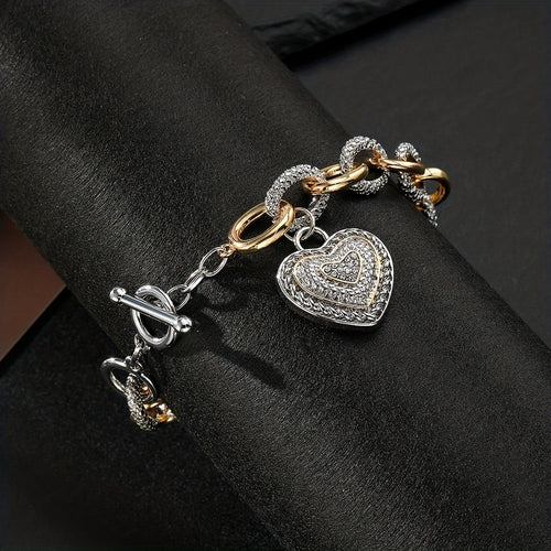 18k Two-Tone Heart Charm Bracelet