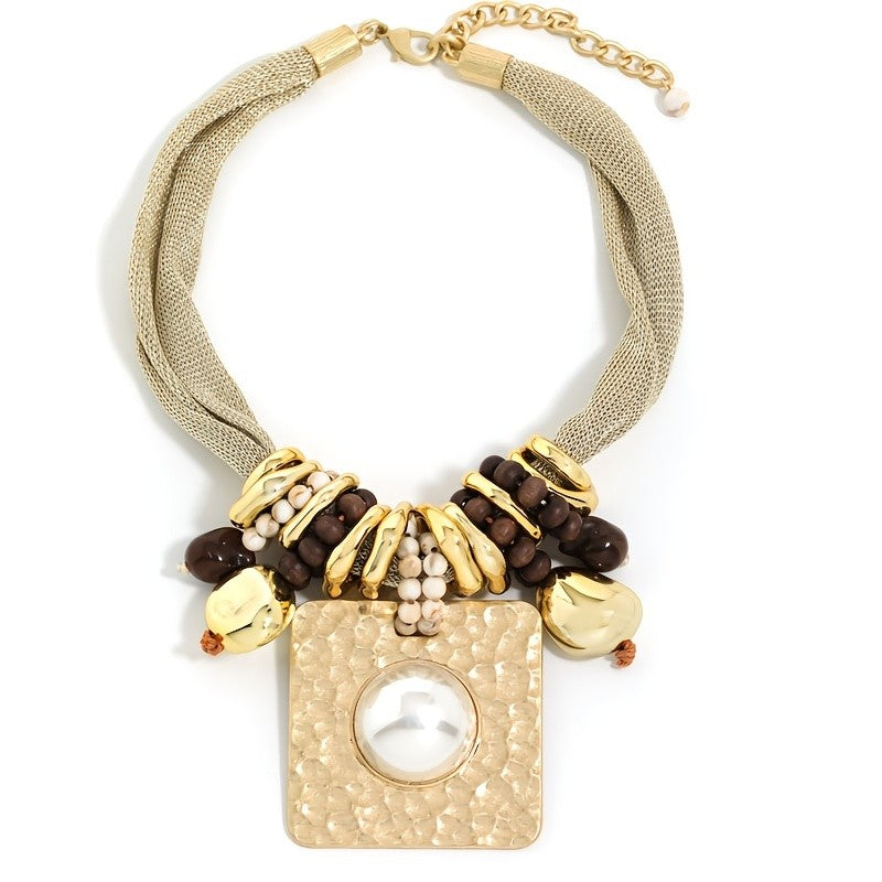 Vintage Geometric Beaded Statement Necklace