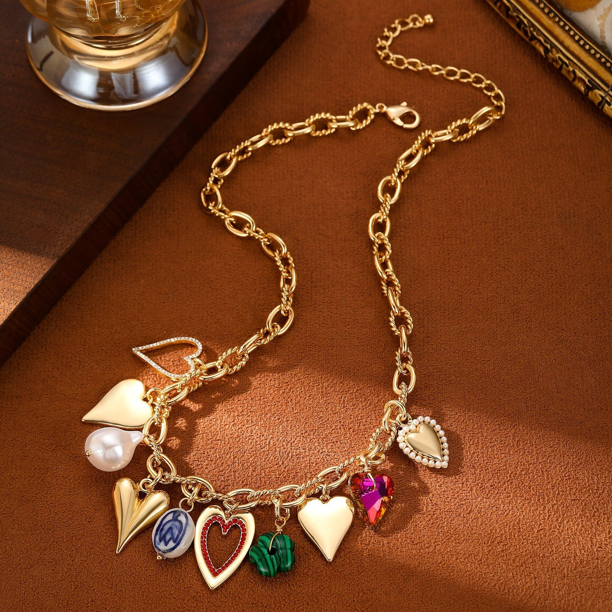 Vintage Multi-Color Heart Charm Necklace