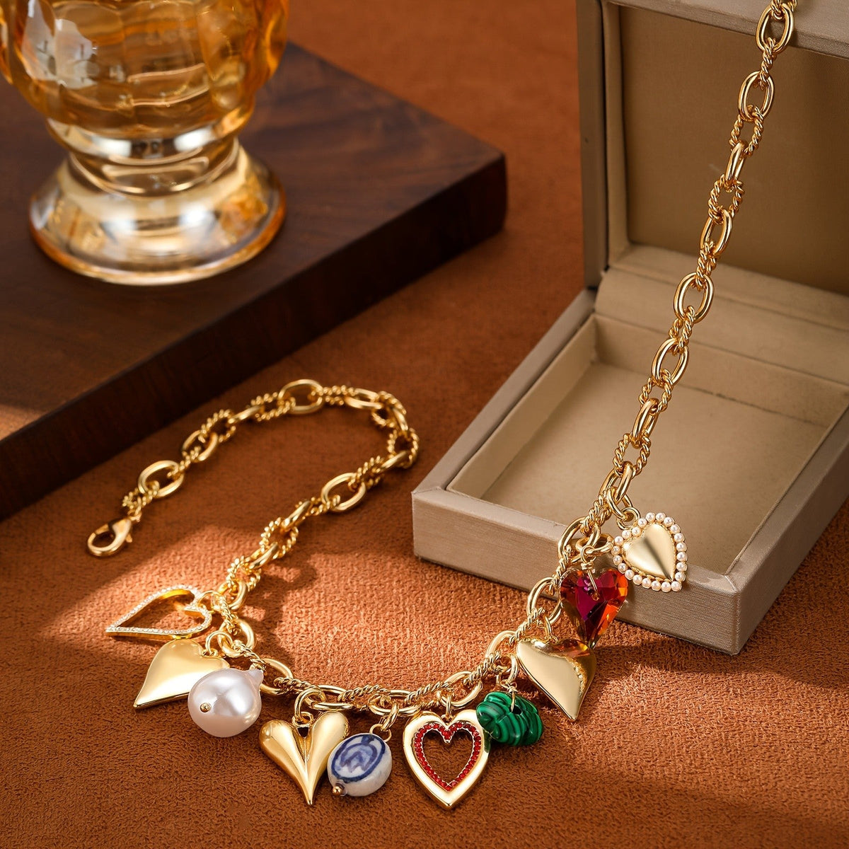 Vintage Multi-Color Heart Charm Necklace