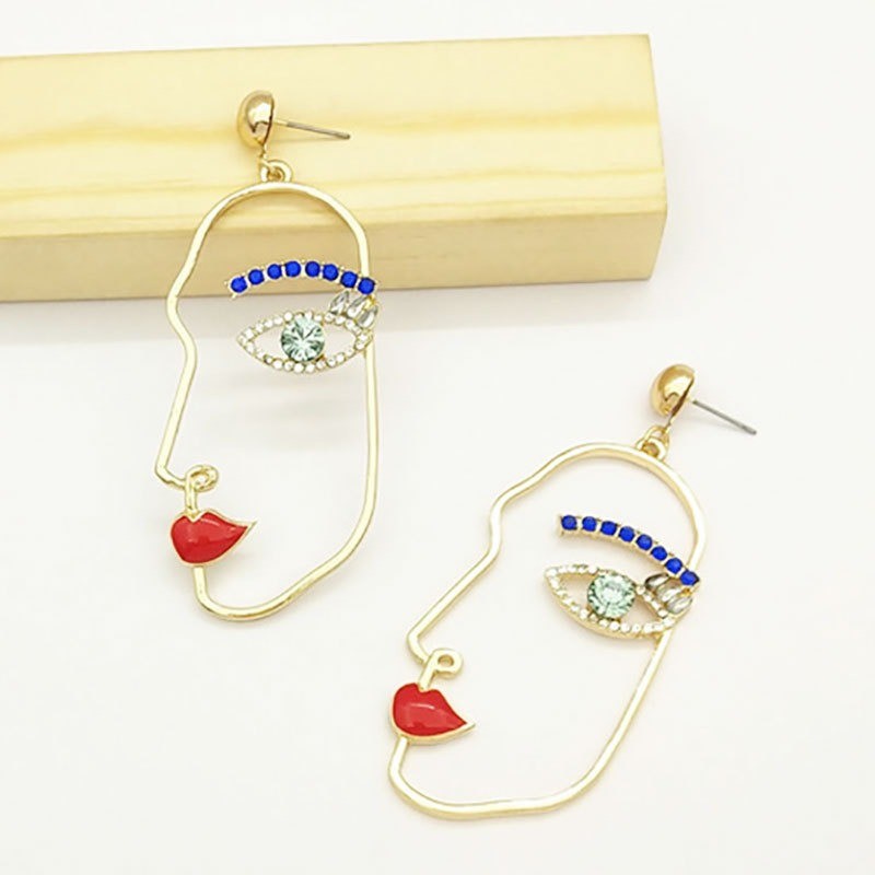 Abstract Face Line Drop Earrings