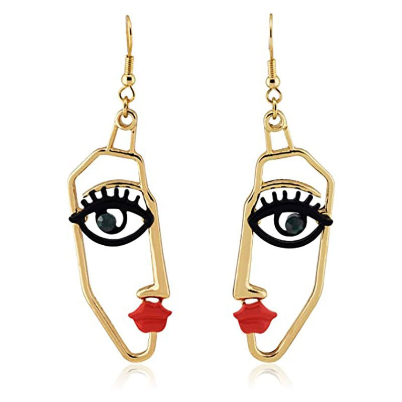 Abstract Face Line Drop Earrings