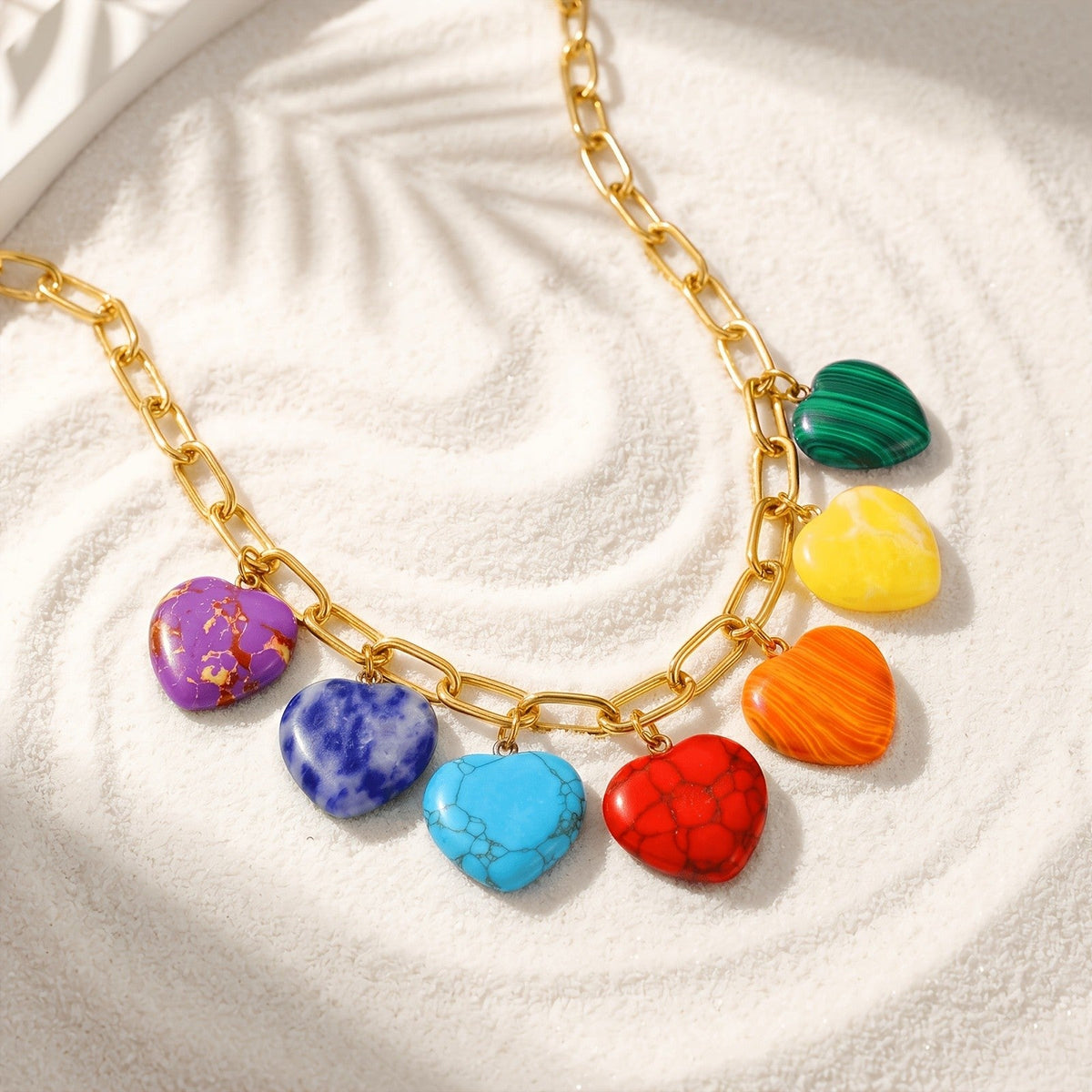 18K Multi-Color Heart Charm Necklace