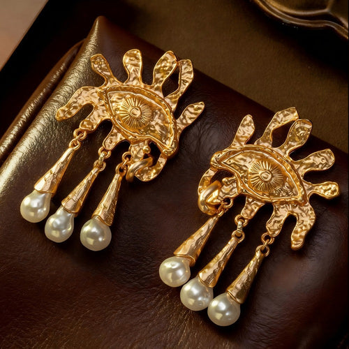 14k Eye Charm Drop Earrings