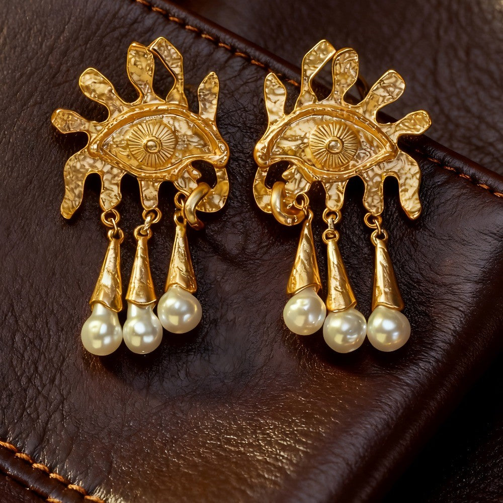 14k Eye Charm Drop Earrings