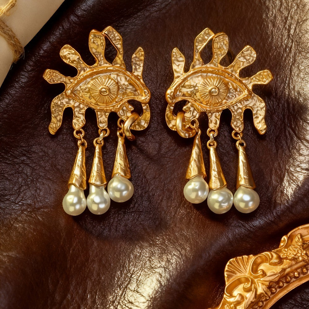 14k Eye Charm Drop Earrings