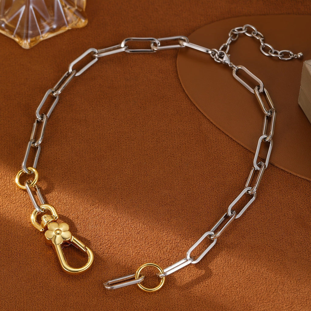 Two-Tone Flower Carabiner Chain Necklace