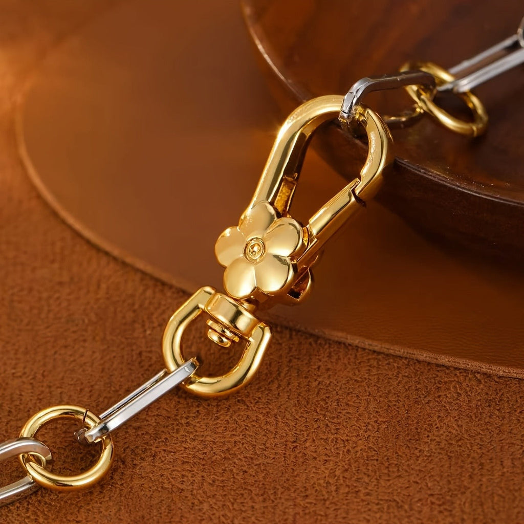 Two-Tone Flower Carabiner Chain Necklace