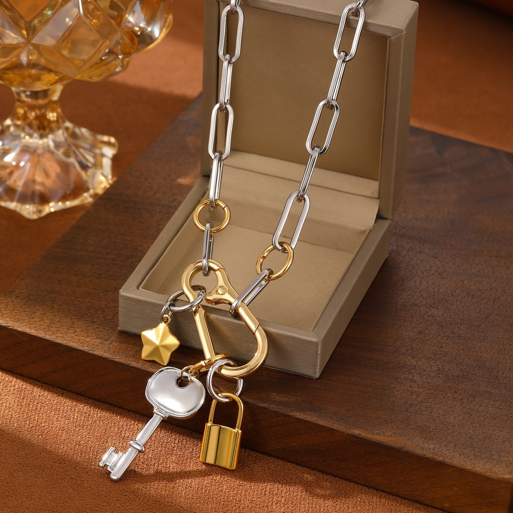 Mixed Metal Charm Chain Necklace