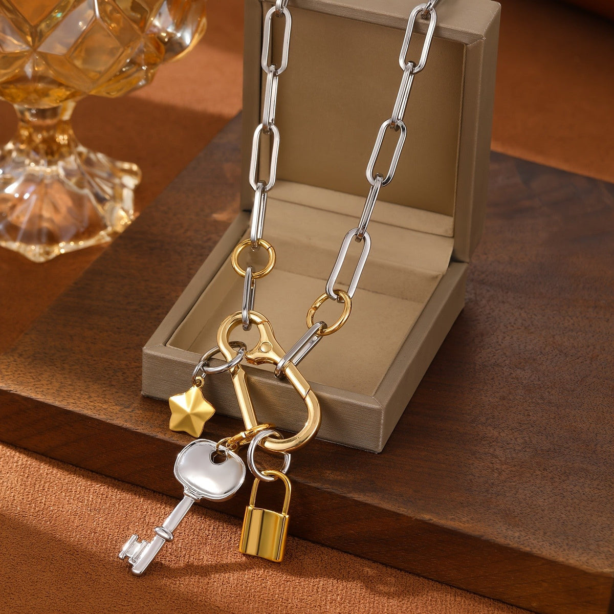 Mixed Metal Charm Chain Necklace