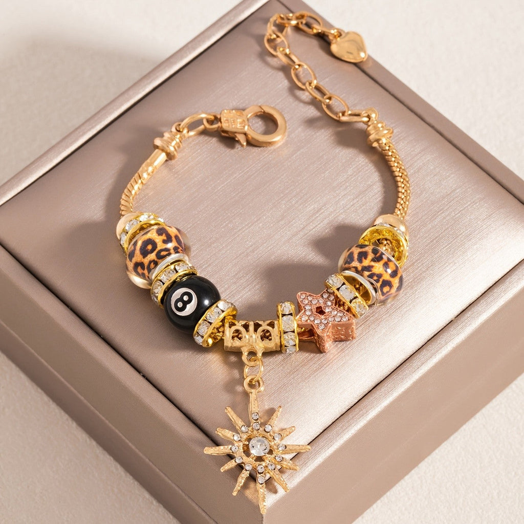 Leopard Print Bead Charm Bracelet