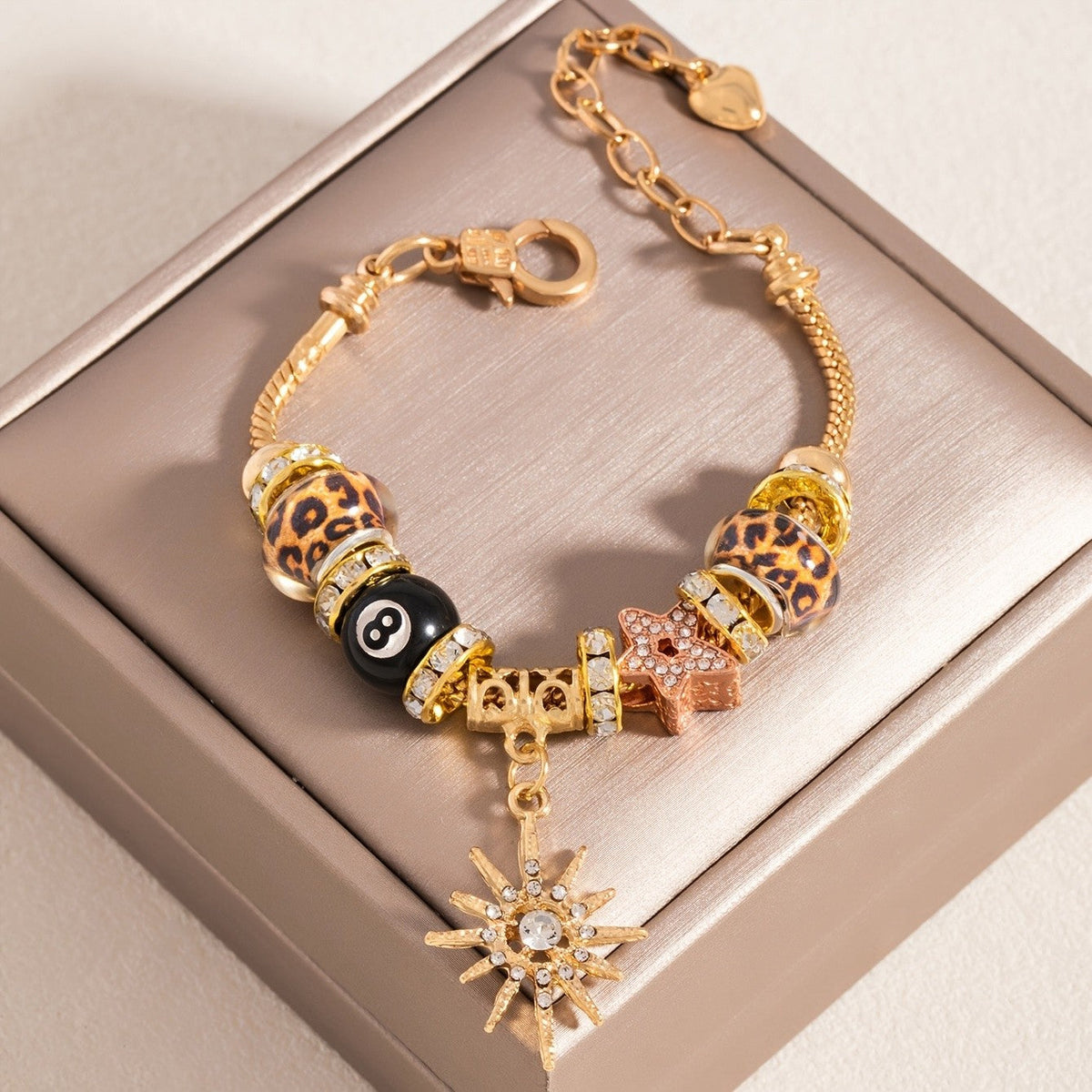 Leopard Print Bead Charm Bracelet