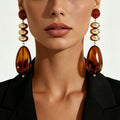Amber Tone Stacked Oval Drop Earrings