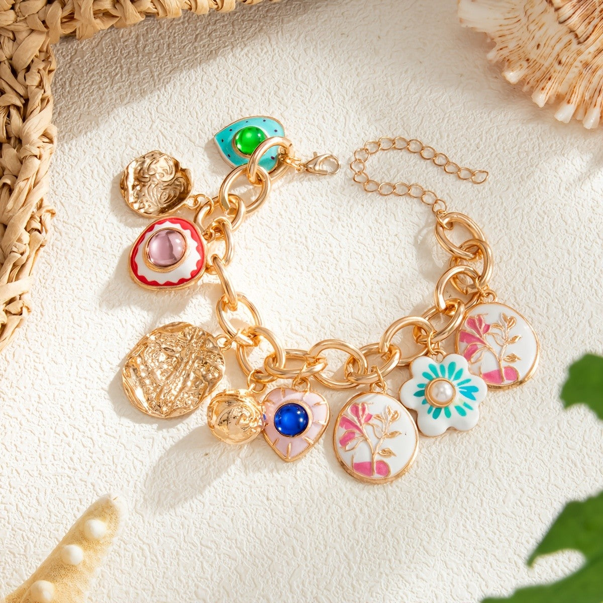 Vintage Enamel Flower Charm Bracelet