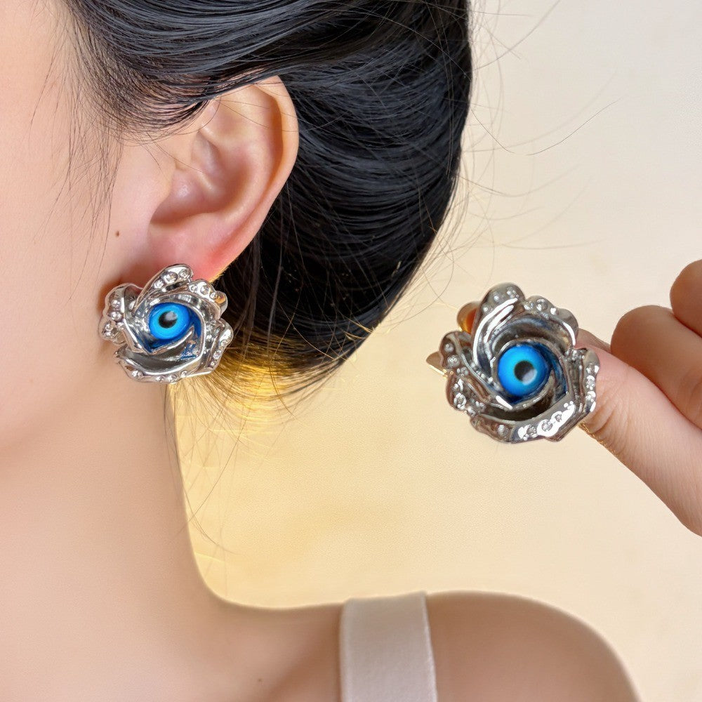 French Rose Evil Eye Stud Earrings