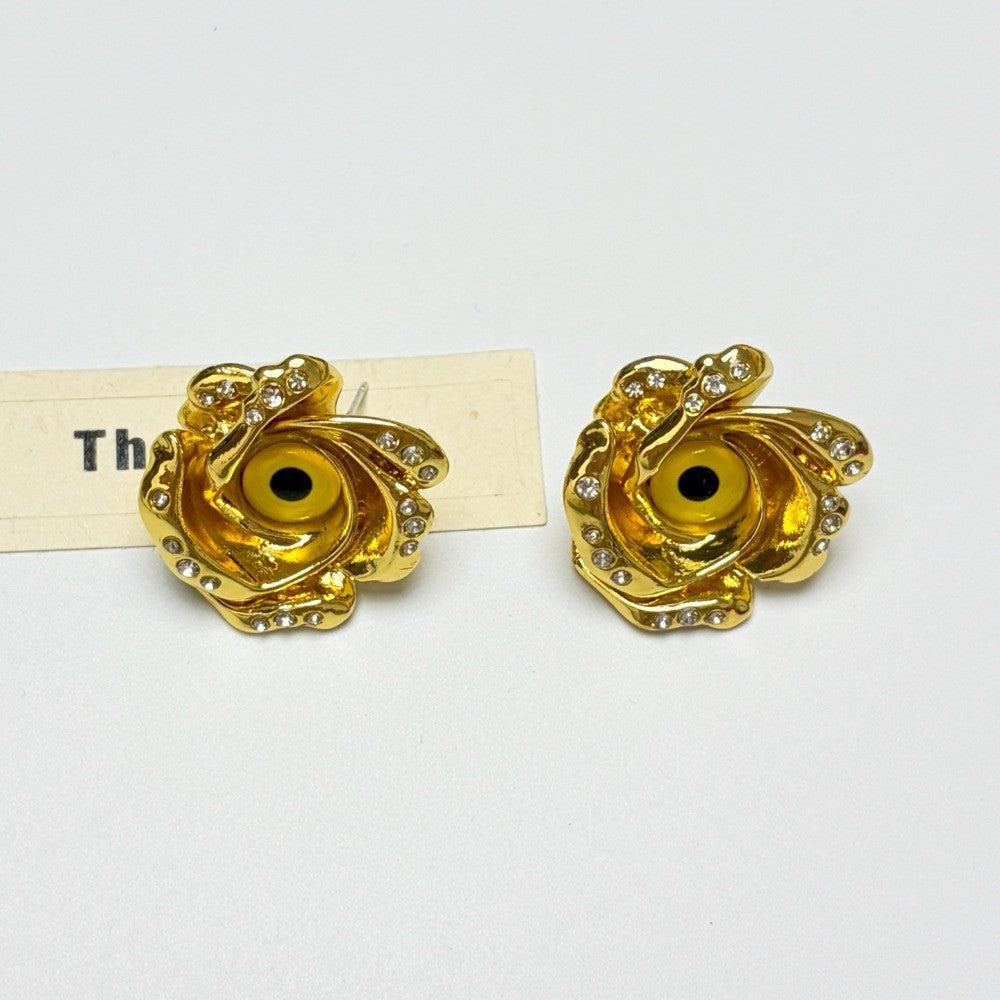French Rose Evil Eye Stud Earrings