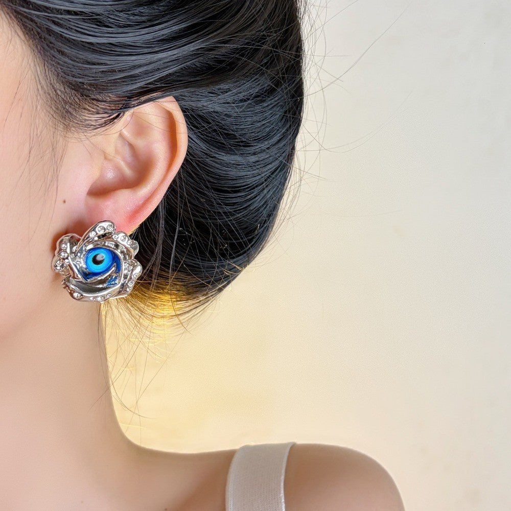 French Rose Evil Eye Stud Earrings
