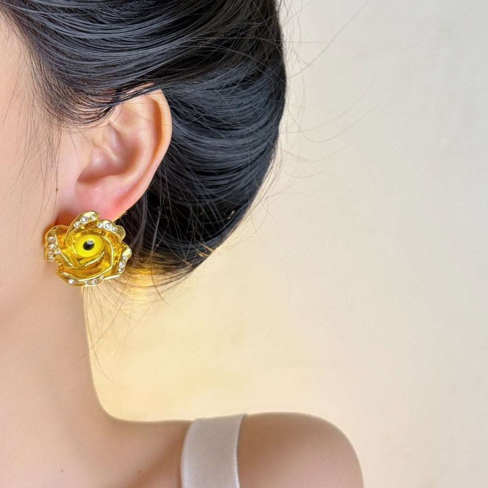 French Rose Evil Eye Stud Earrings