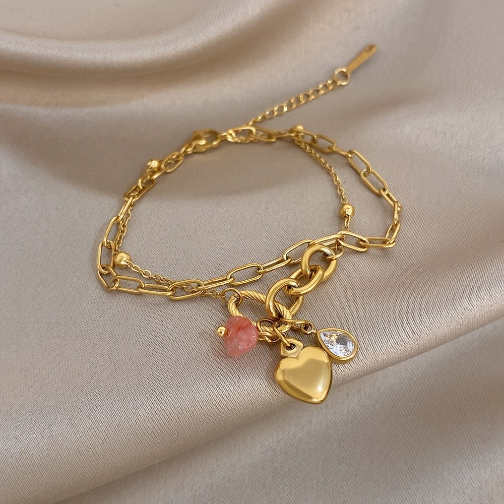 18k Layered Heart Charm Bracelet