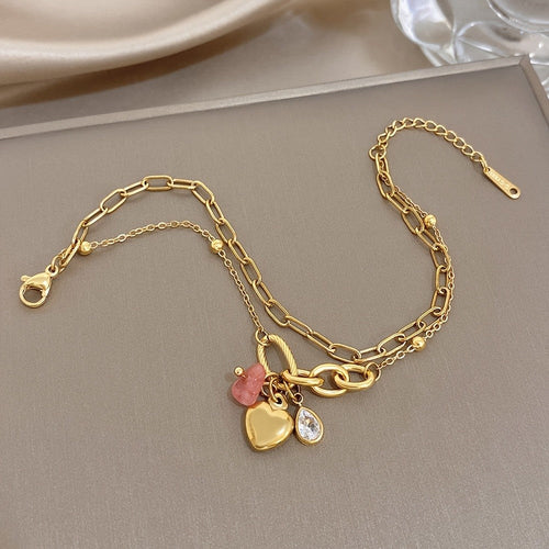 18k Layered Heart Charm Bracelet