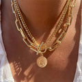 Layered Chain Coin Pendant Necklace