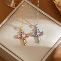 Colorful Stone Cross Pendant Necklace