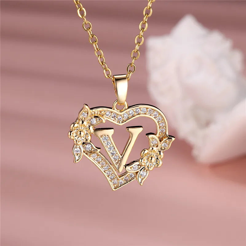 A-Z Flower Heart Necklace