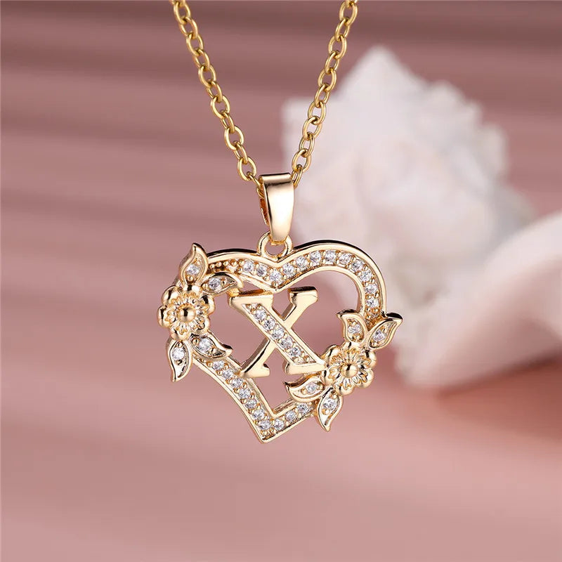 A-Z Flower Heart Necklace