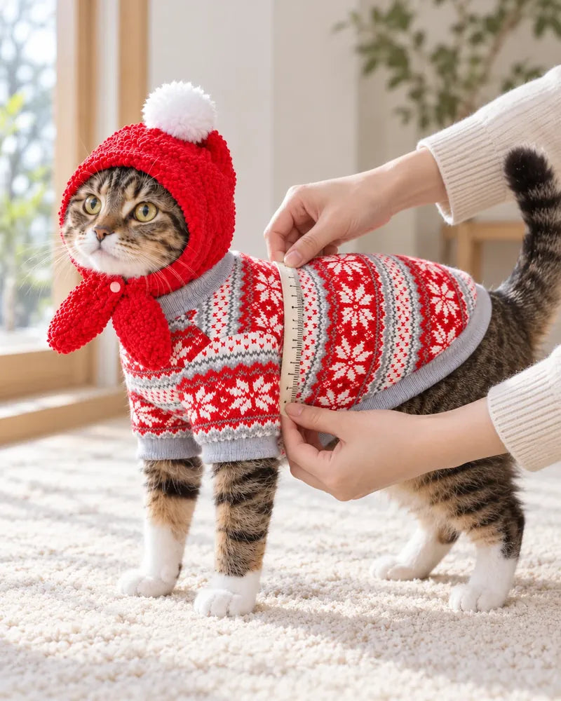 猫の胴まわりにメジャーを当てて測っているところ